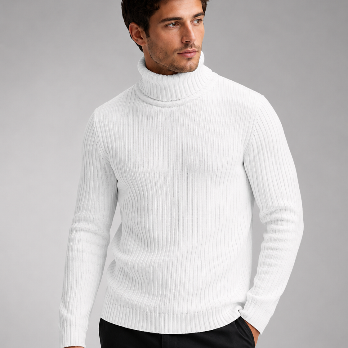 Sweter męski – golf, dopasowany krój, długie rękawy, na co dzień