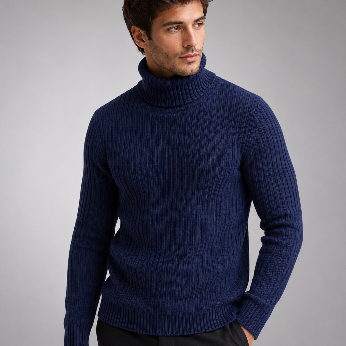 Sweter męski – golf, dopasowany krój, długie rękawy, na co dzień