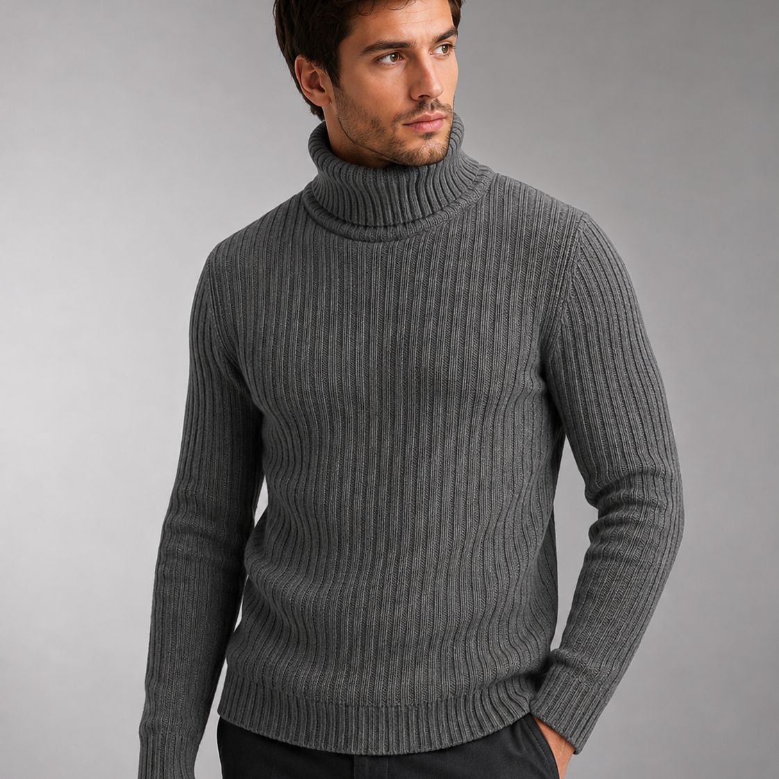 Sweter męski – golf, dopasowany krój, długie rękawy, na co dzień