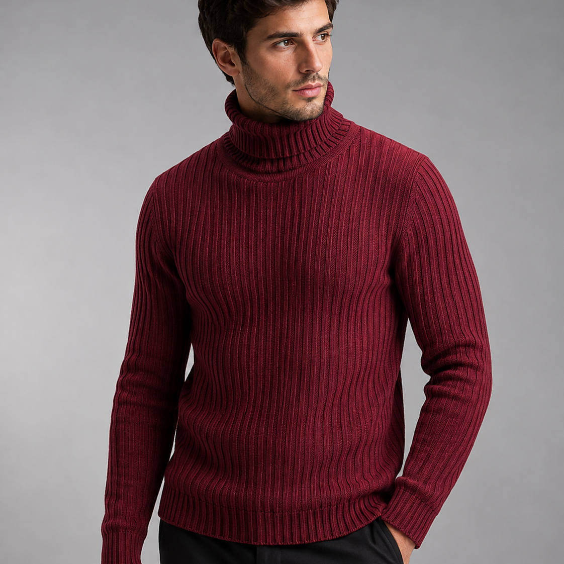Sweter męski – golf, dopasowany krój, długie rękawy, na co dzień