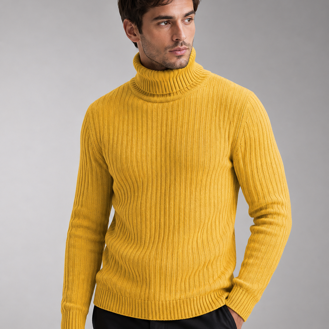 Sweter męski – golf, dopasowany krój, długie rękawy, na co dzień
