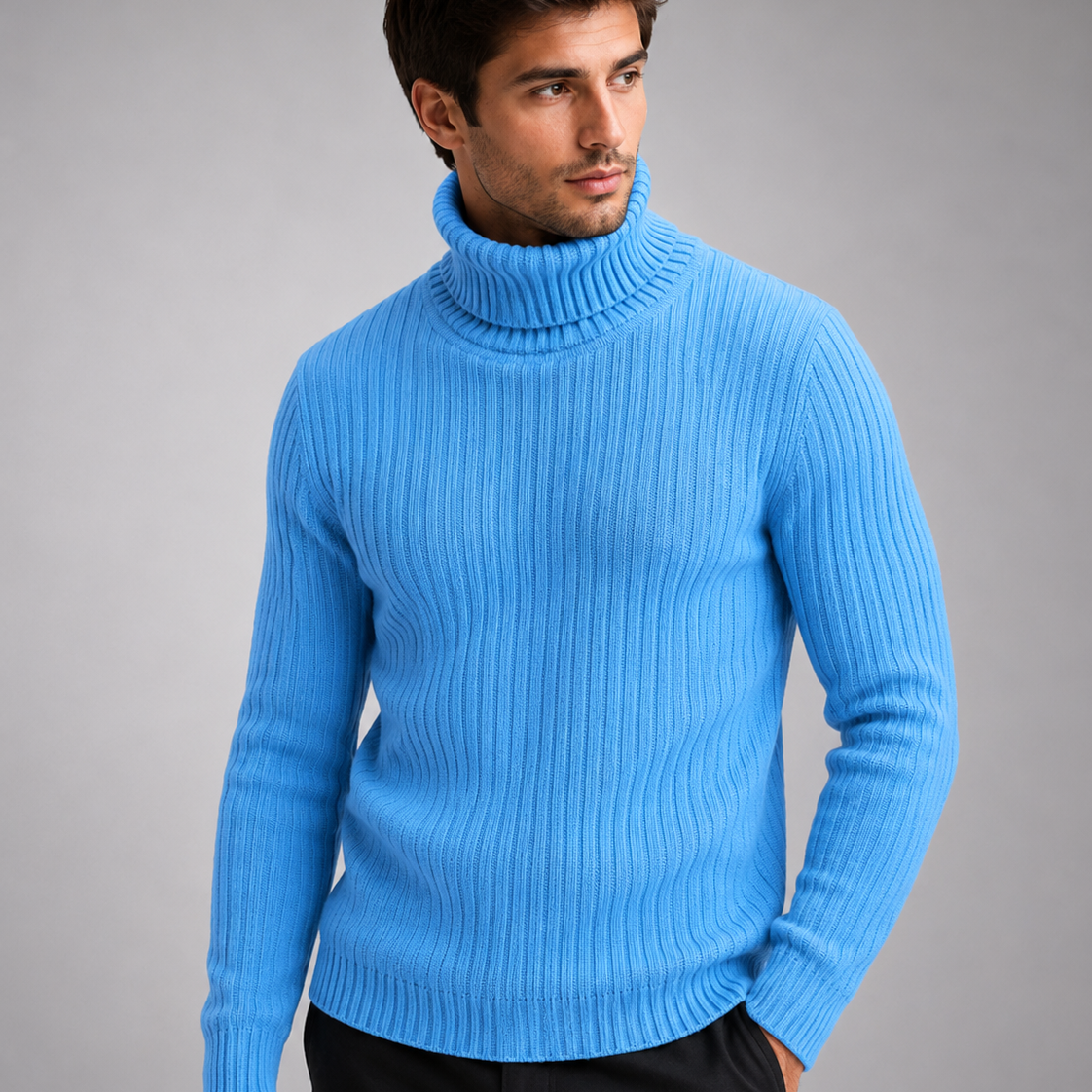 Sweter męski – golf, dopasowany krój, długie rękawy, na co dzień