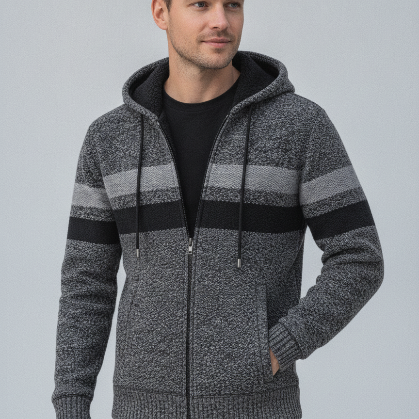 Sweter z kapturem – miękka dzianina, pełny zamek, kieszenie z przodu