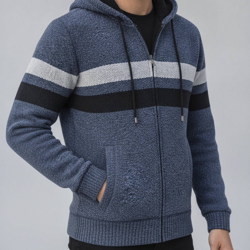 Sweter z kapturem – miękka dzianina, pełny zamek, kieszenie z przodu