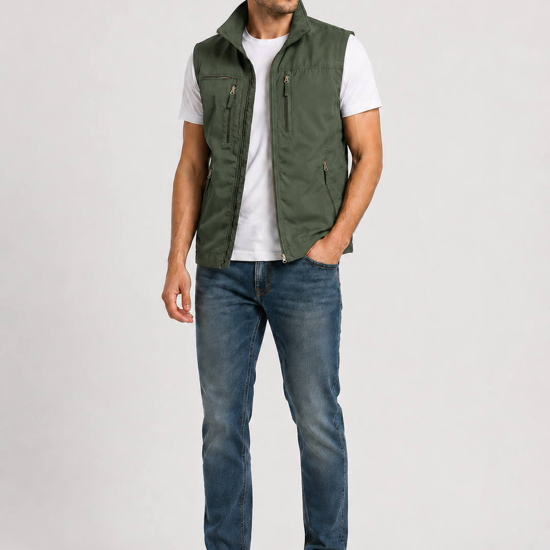 Kamizelka Outdoorowa z Wysokim Kołnierzem, Lekka Kamizelka Męska na Weekendowe Wyjazdy i Codzienny Outdoor Style