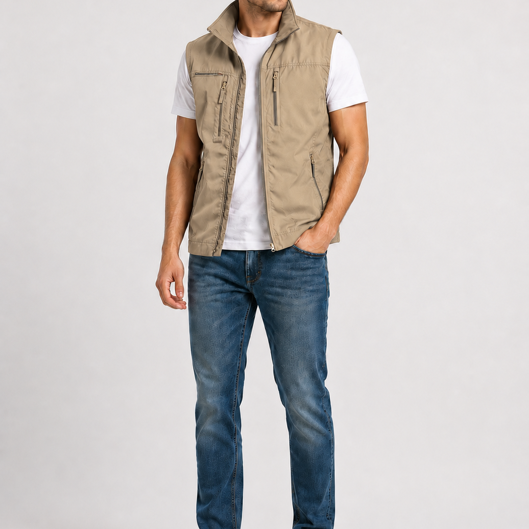 Kamizelka Outdoorowa z Wysokim Kołnierzem, Lekka Kamizelka Męska na Weekendowe Wyjazdy i Codzienny Outdoor Style